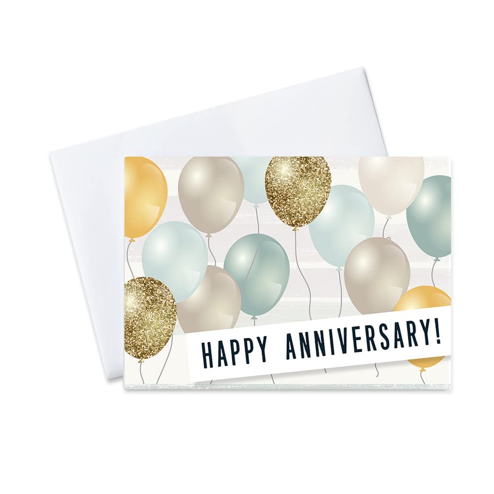 Work Anniversary Cards with Envelopes for Employees (Balloons) Bulk 25 Pack Appreciation Greeting Card Set for Business - 5x7 Inch – Office, Work, Coworkers & Team (A2003)