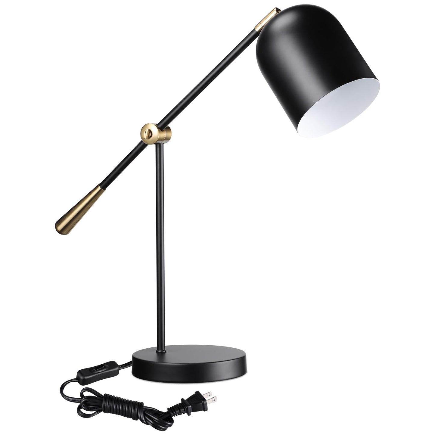 TORCHSTAR Adjustable Desk Lamp Aesthetic, AC 110-120V, Swing Arm Task Desk Lamp, Max 60W, E26 Base, Bulb Not Included, Metal Decor Desktop Lamp with On/Off Switch, for Work, Study, Home Office, Black