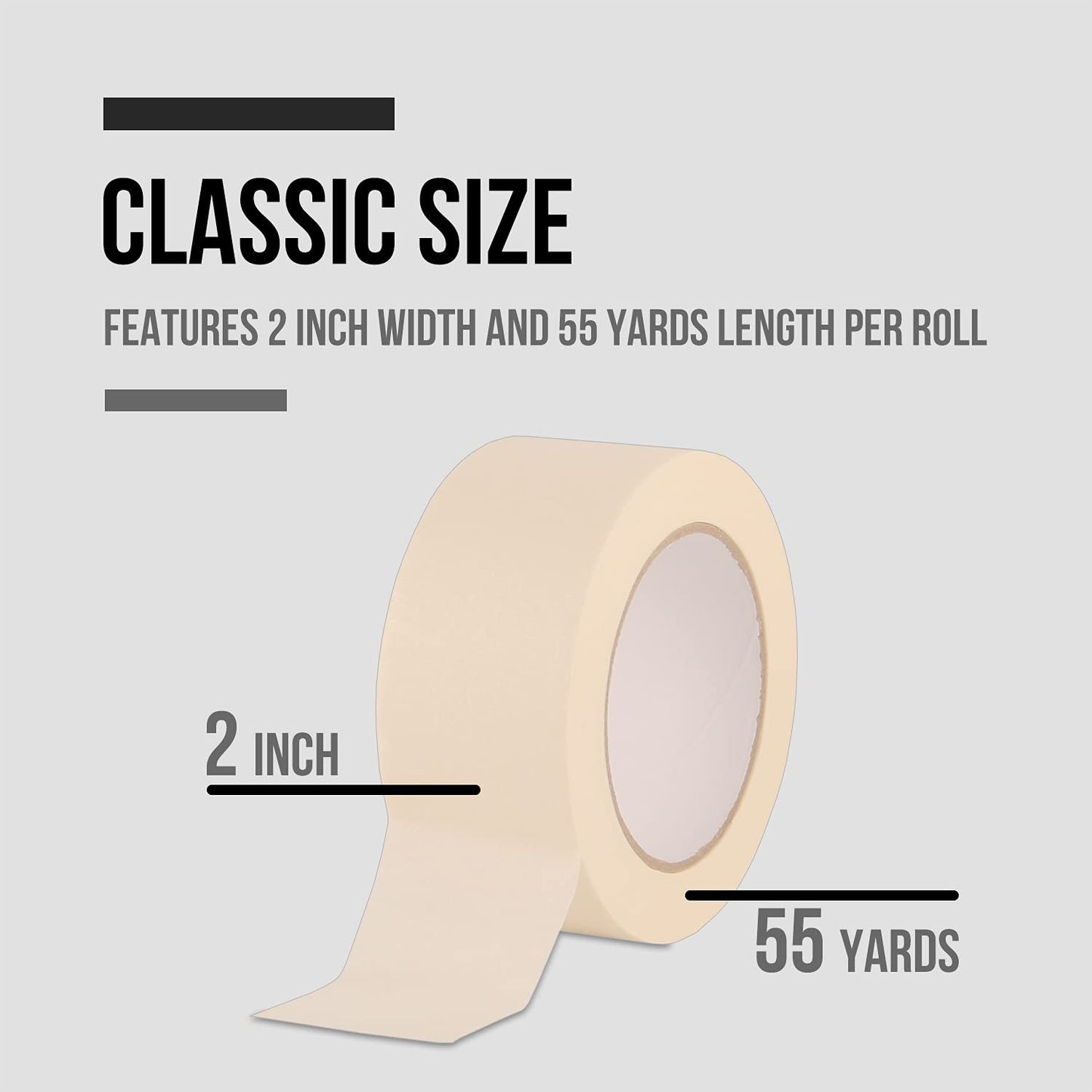 Lichamp Wide Masking Tape 2 inches, 10 Pack General Purpose Masking Tape Bulk Multipack for Basic Use, 1.95 inches x 55 Yards x 10 Rolls (550 Total Yards)