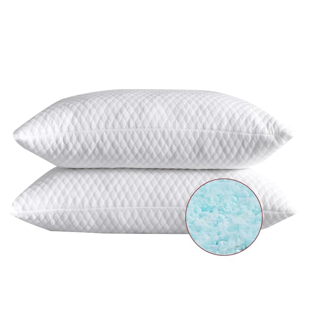 NTCOCO Shredded Memory Foam Bed Pillows for Sleeping Queen Size Set of 2,with Washable Removable Hypoallergenic Sleep Pillow for Back and Side Sleeper