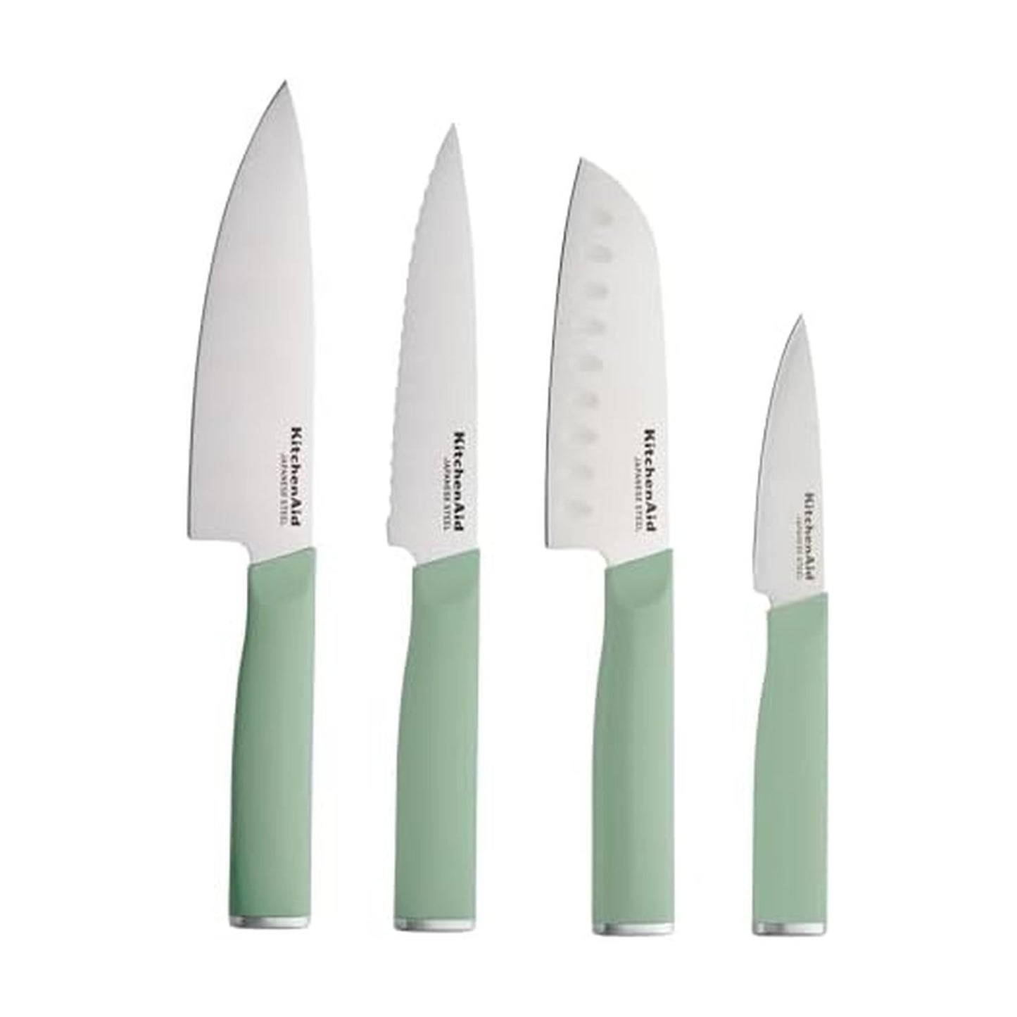KitchenAid Chef Set with Custom Fit Covers, Sharp Kitchen Knife, Japanese Stainless Steel Blade, 4 Piece, Pistachio