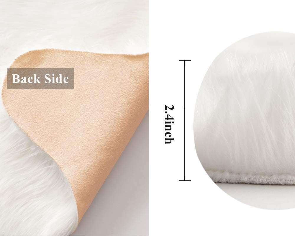 MIULEE Luxury Soft Fluffy Area Rug 3x5 Feet, Faux Fur Sheepskin Rug Decorative Plush Shaggy Carpet for Christmas Decor Bedside Sofa Floor, White