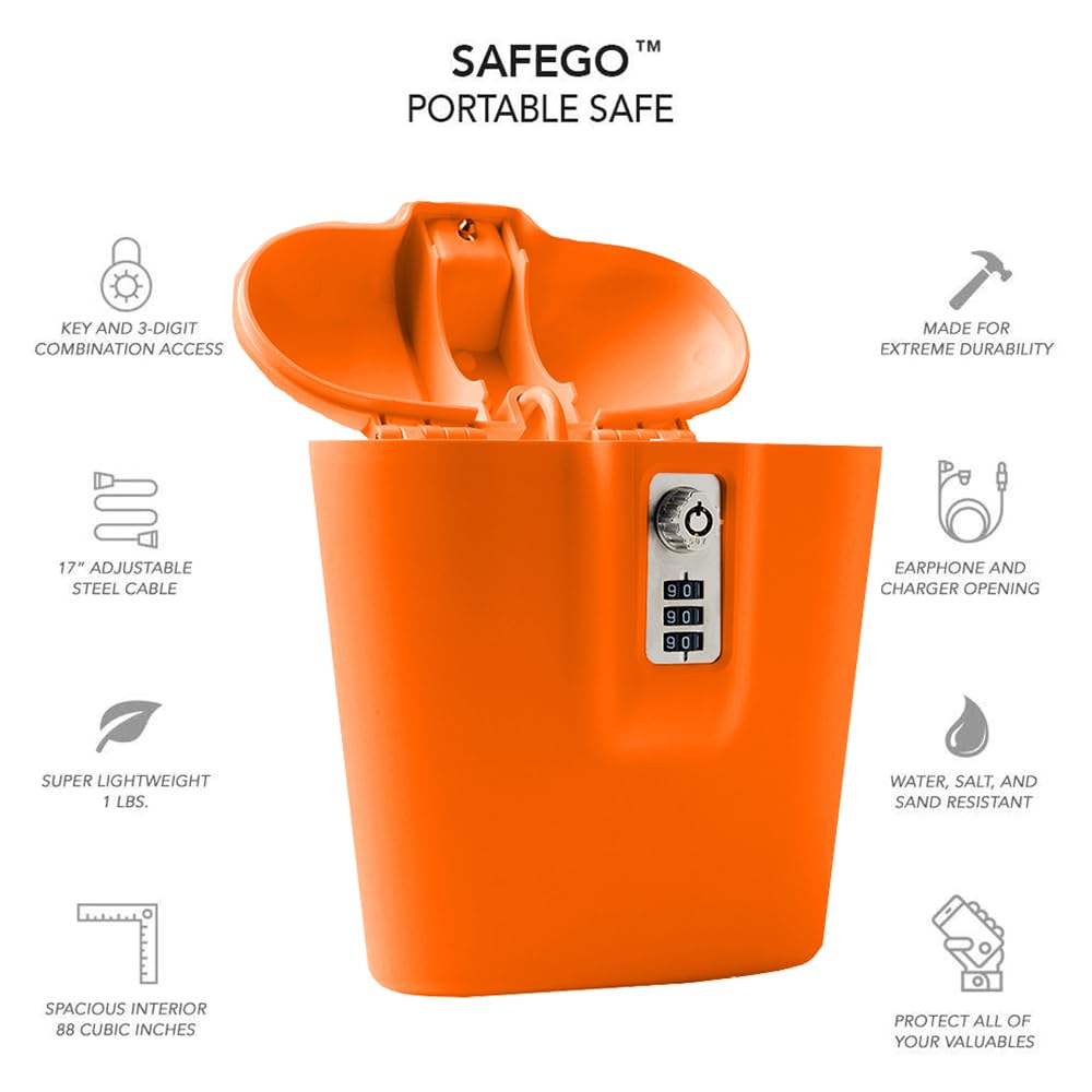 SAFEGO Portable Indoor/Outdoor Lock Box Safe with Key and Combination Access (Orange)