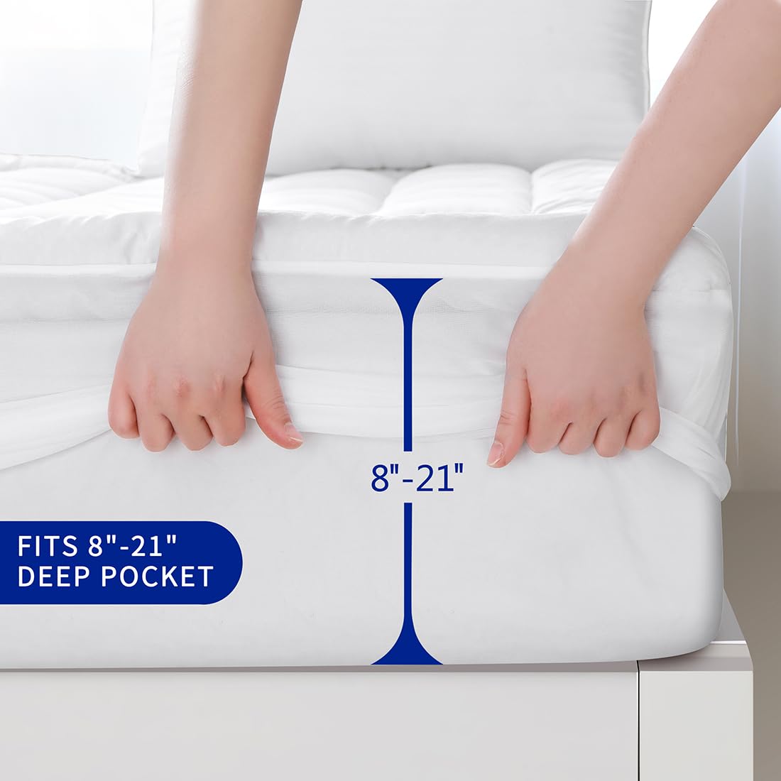 GERHOME Queen Size Quilted Fitted Mattress Pad Cover with Deep Pocket Fitted 8" - 21", Ultra Soft and Comfortable, Breathable (White, Queen)