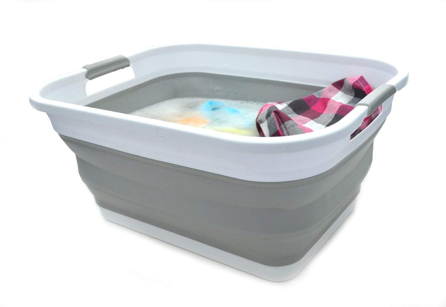 SAMMART 41L (10.8 gallon) Collapsible Plastic Laundry Basket-Foldable Pop Up Storage Container/Organizer-Portable Washing Tub-Space Saving Hamper, Water capacity: 32L (8.4 gallon) (Rectangular, Grey)