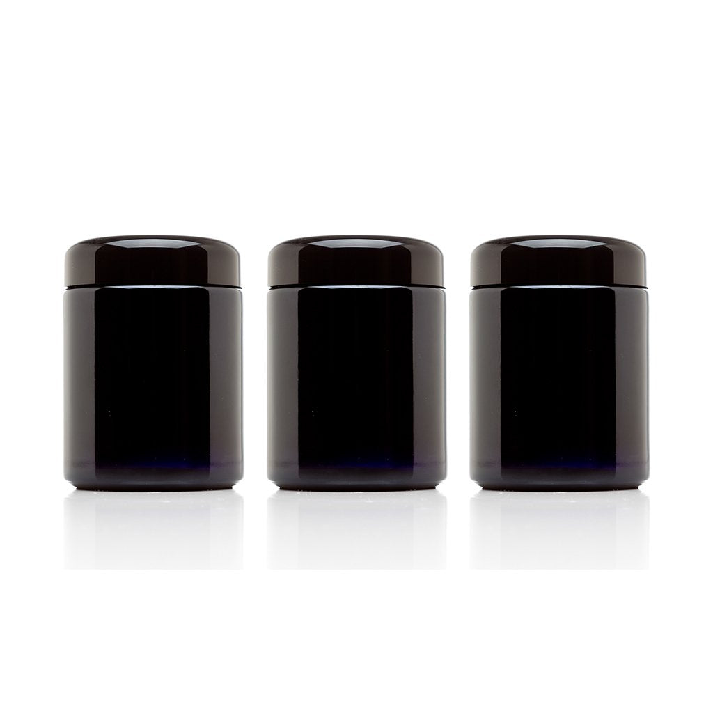 Infinity Jars, Premium Airtight Ultraviolet Glass Jar 250  ML (8.3 fl oz) Pack 3 Smell Proof, Antistatic, Light Blocking Container for Herbs, Coffee, Tea & Spices Durable, Travel-Friendly Storage
