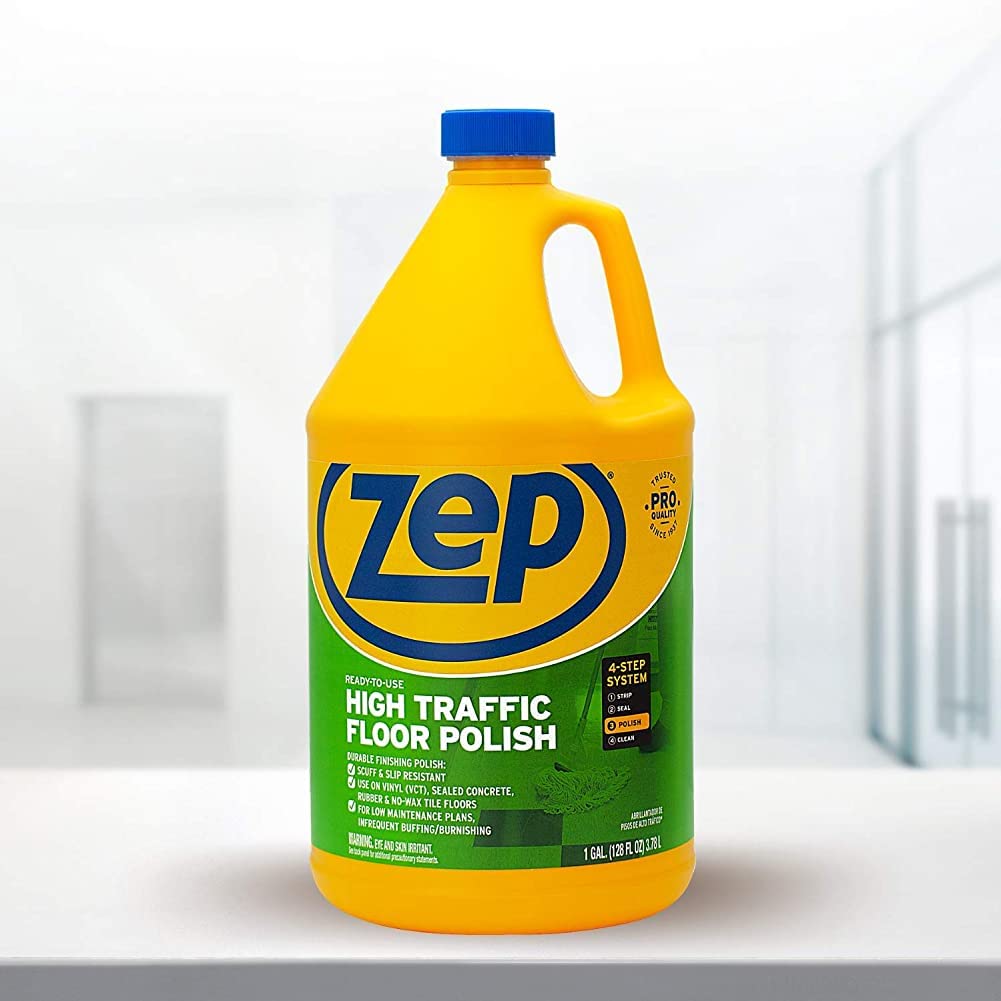 Zep High Traffic Floor Polish - 1 Gal (Case of 2) ECZUHTFF1282- Scuff-Resistant Durable Finish for Vinyl, Concrete, Rubber, Tile, and Terrazzo Floors