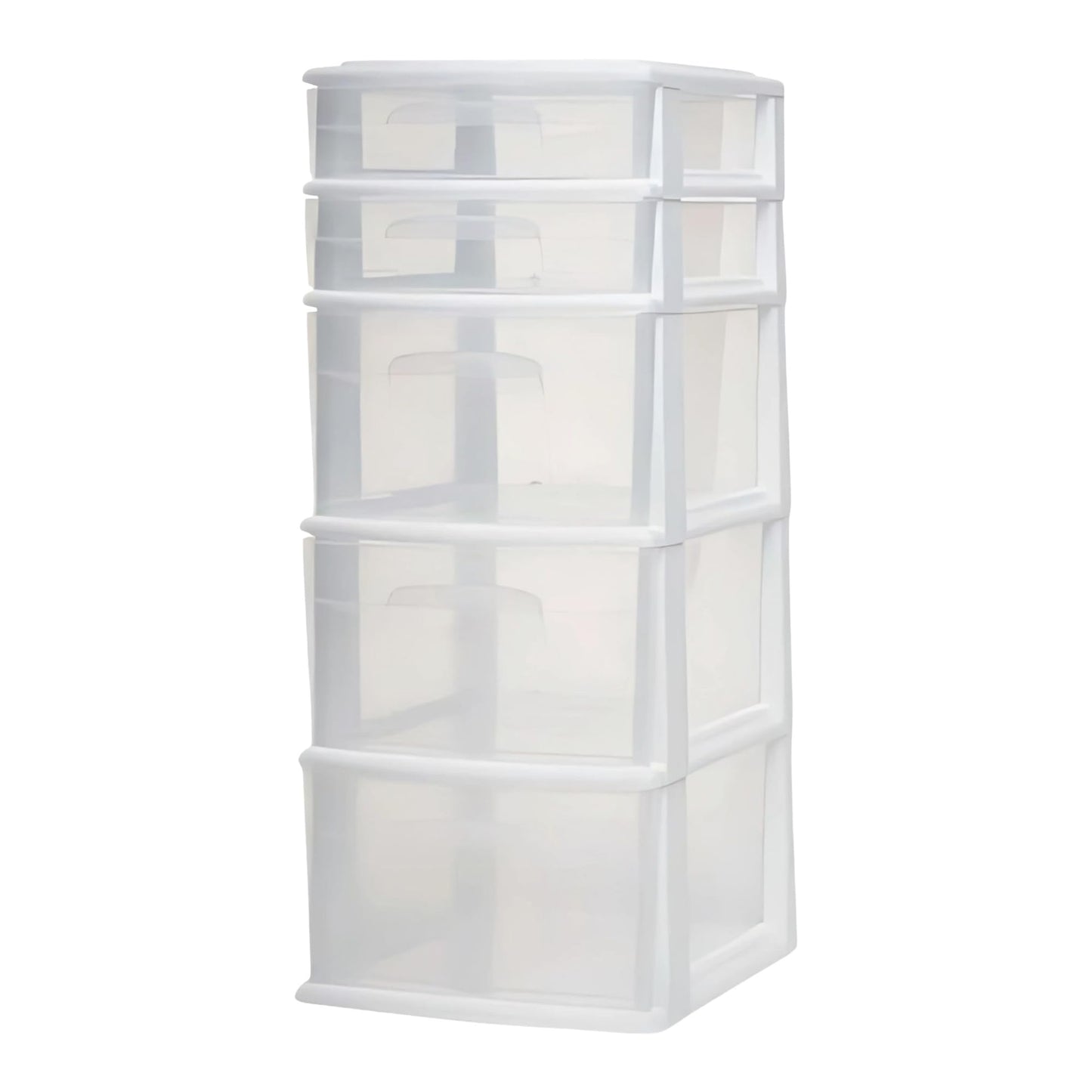 HOMZ 5-Drawer Storage Cart, Clear Plastic Drawers, 14.25" Wide Medium, White Frame - Organizing Drawer Containers for Home, Bathroom, Office, and Classroom