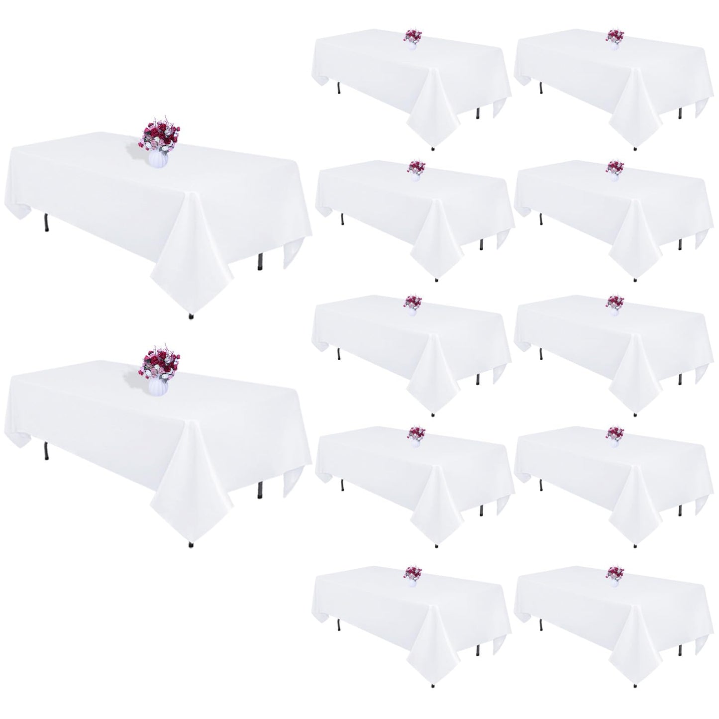 12 Packs White Table Cloth Rectangle 60x126 Inch Tablecloths Rectangular for 8ft Rectangle Tables, Wrinkle Resistant Polyester Fabric Tablecloth Washable Covers for Wedding Party