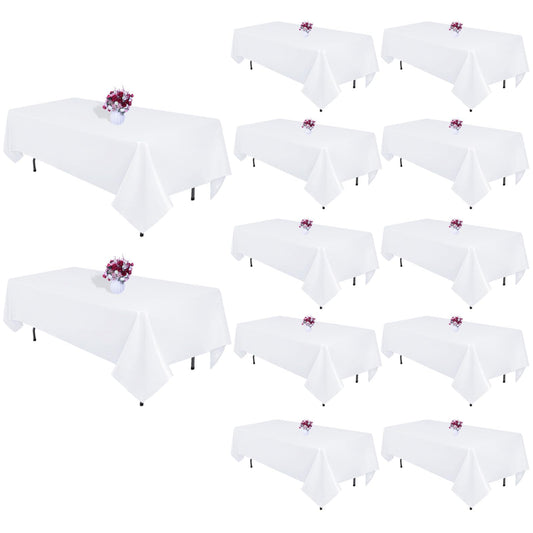12 Packs White Table Cloth Rectangle 60x126 Inch Tablecloths Rectangular for 8ft Rectangle Tables, Wrinkle Resistant Polyester Fabric Tablecloth Washable Covers for Wedding Party