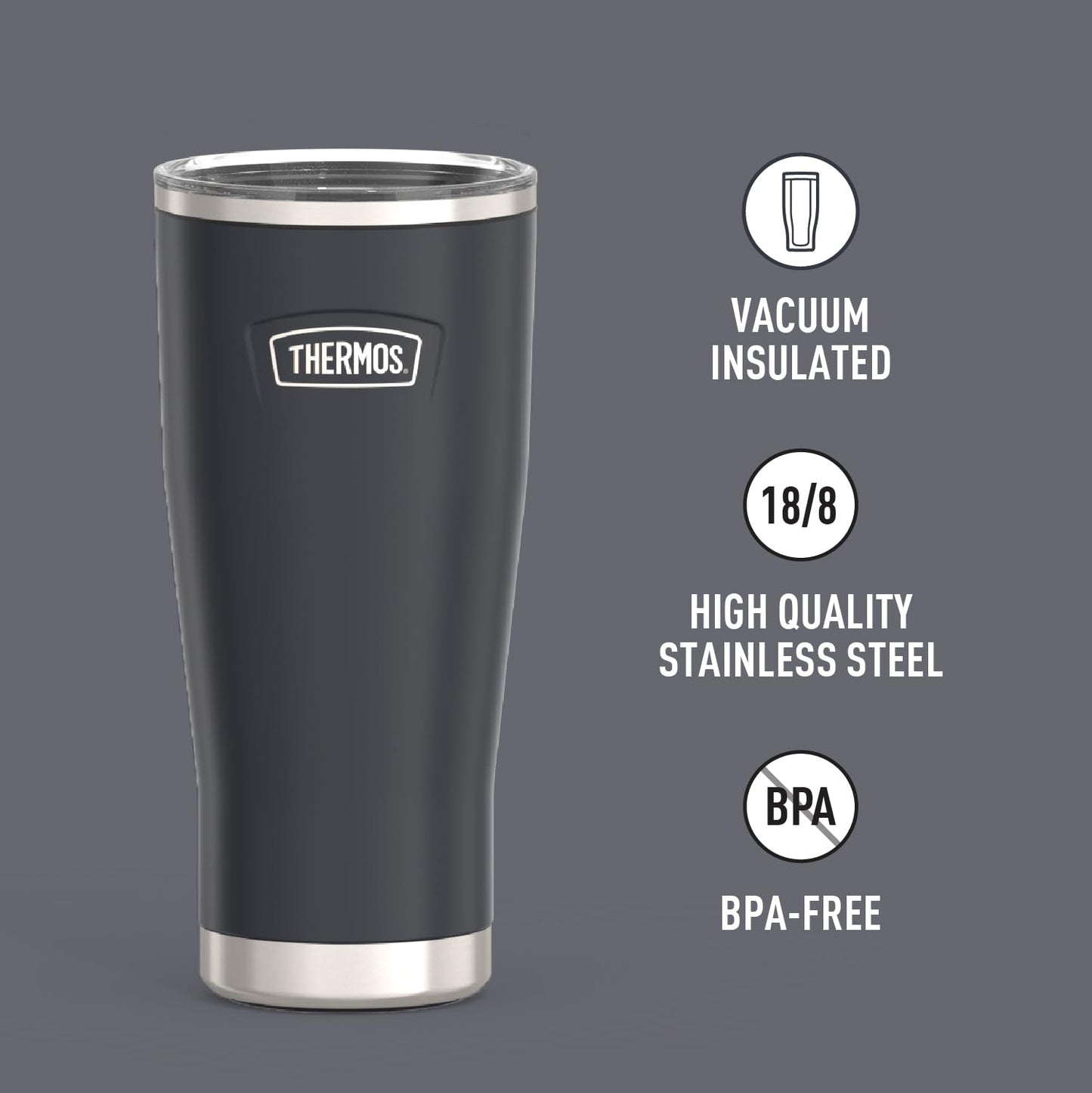 THERMOS ICON SERIES Stainless Steel Cold Tumbler with Slide Lock, 24 Ounce, Granite