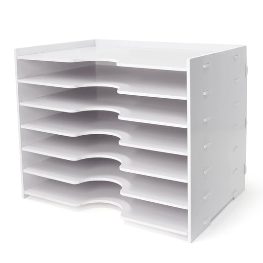 SONGWAY File Organizer for Desk - 7 Tier Wide Document Holder, Letter Mail Tray Storage Rack, A4 Paper Storage Holder, Desktop Organizer for Home Office School, White