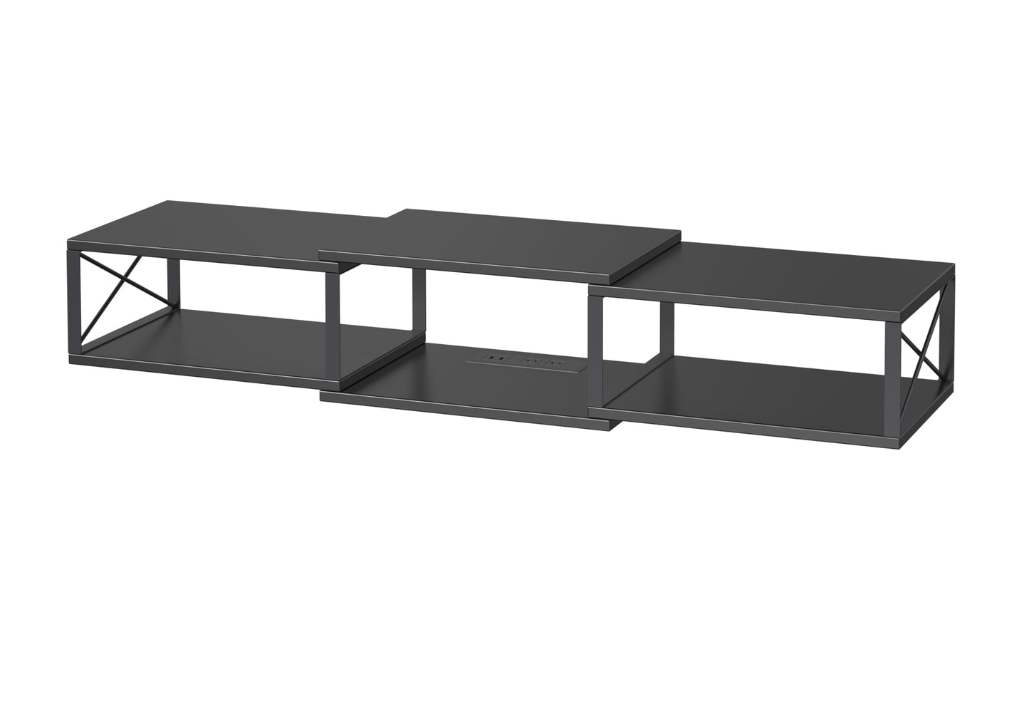 MAHANCRIS 43.7” Floating TV Stand with Power Outlet, Wall-Mounted Entertainment Center, Floating Metal Frame Media Console Shelf for Under TV Storage, for Living Room, Bedroom, Black TVHB101E01