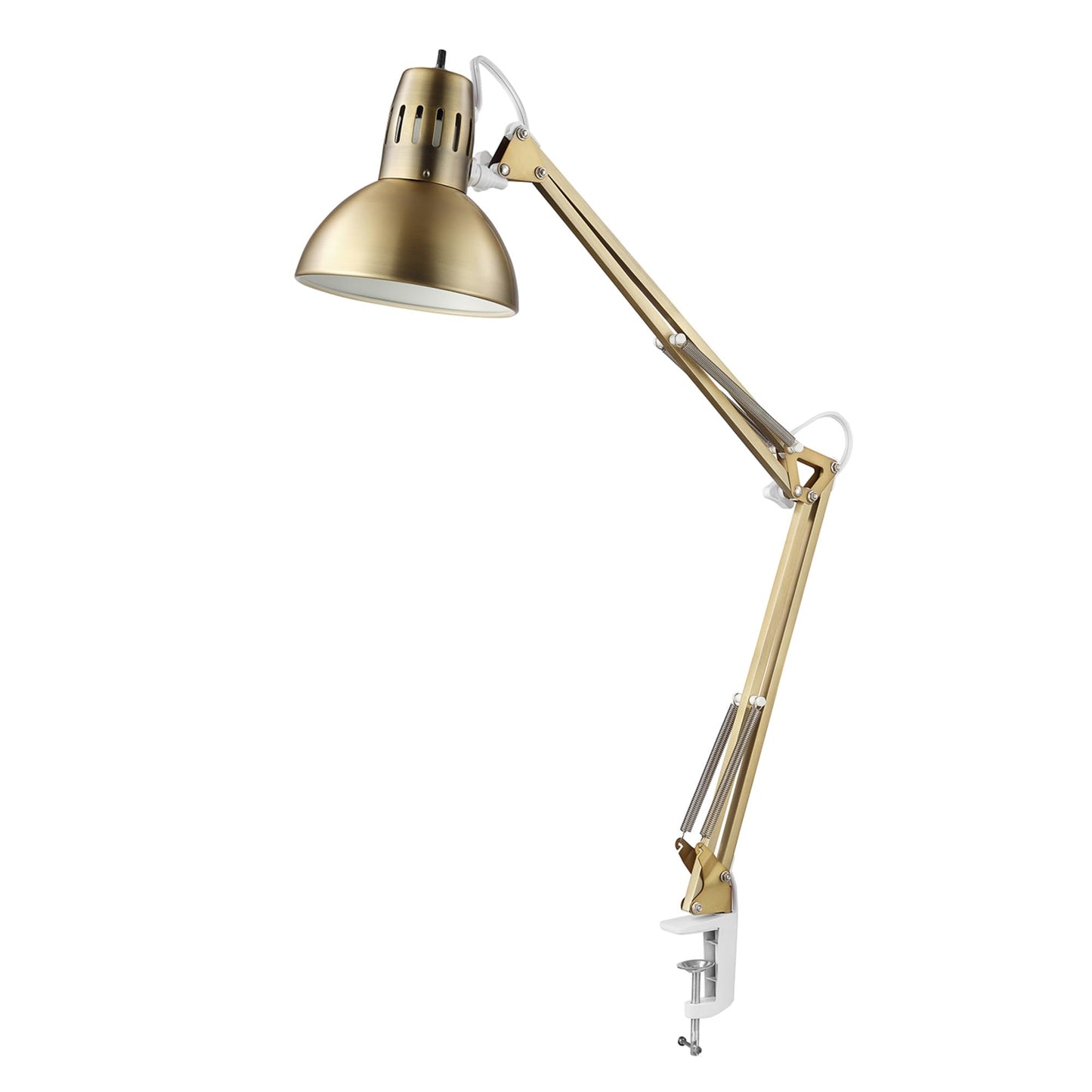 Globe Electric 52847 31.5 Inch Swing Arm Clamp-On White Desk Lamp with Nickel Accents, On/Off Rotary Switch, Book Reading Light, Home Essentials, Office Décor, LED Bulb Compatible