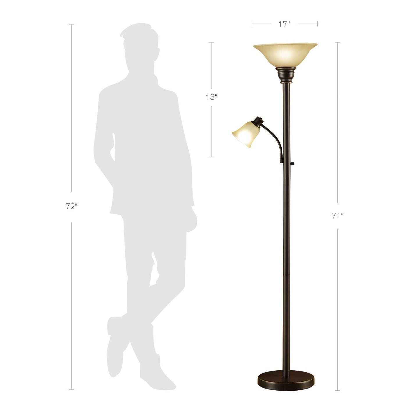 Catalina Lighting Transitional Uplight Floor Lamp with Reading Light, Standing Lamp, Living Room Light, LED Bulb NOT Included,71", Dark Bronze