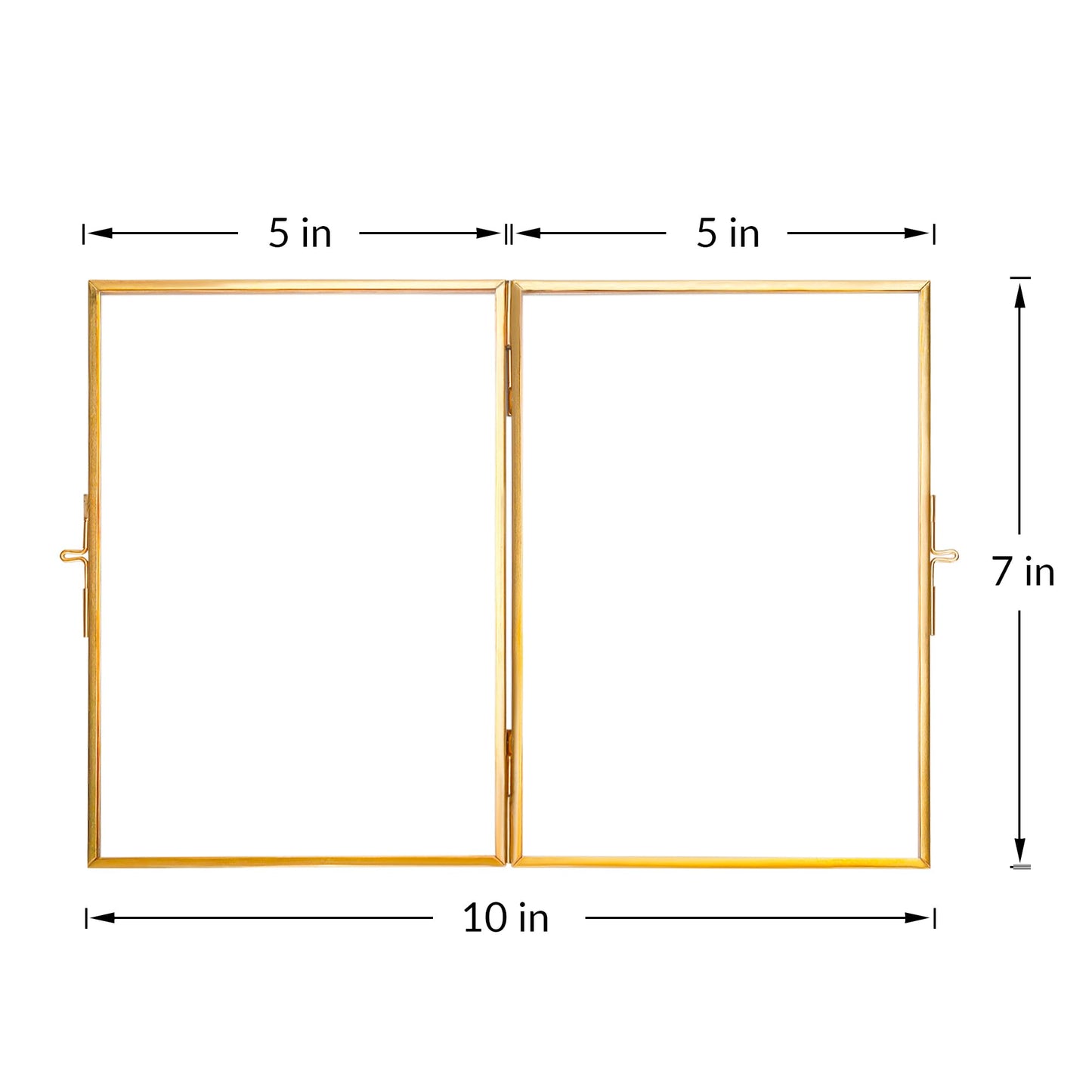REDHUGO Glass Pressed Flower Frame Handmade, Hinged Double Press Flower Frame, Tabletop Brass Photo Frames, Rectangle Dried Flowers Display Folding Frames for Home, Gold,5×7 Inches