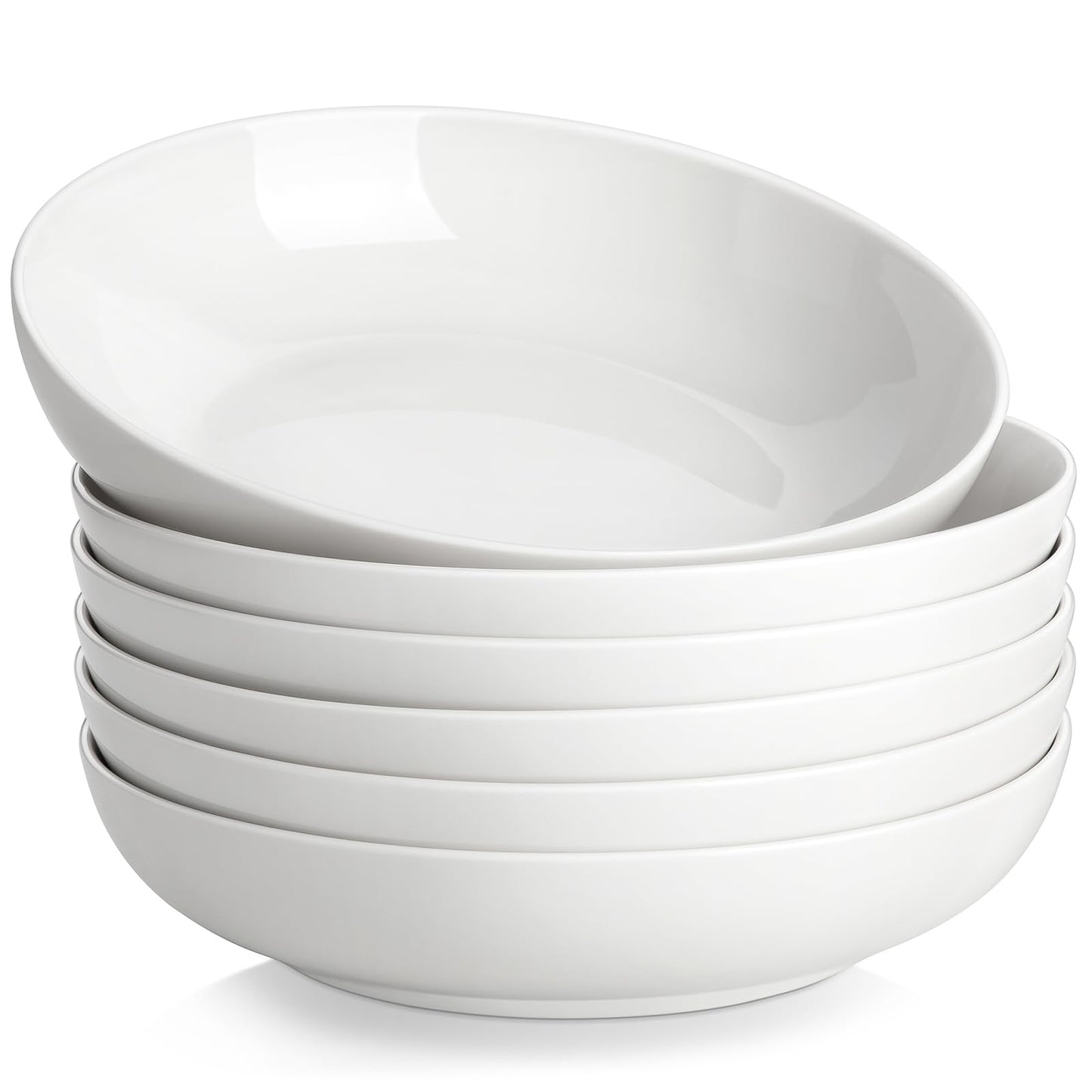 MALACASA 8.85" Large Pasta Bowls, 42 OZ White Salad Bowls Soup Bowls, Porcelain Serving Bowls Set of 6, Large Kitchen Bowl Plates Pasta Plates, Microwave & Dishwasher Safe, Series REGULAR