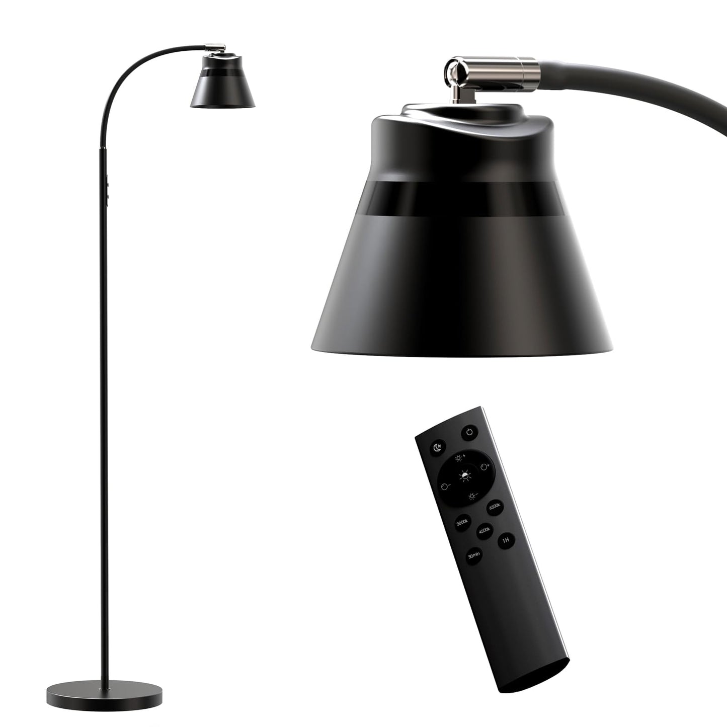 AXX Reading Floor Lamp for Living Room, Flexible Gooseneck Standing Lights for Task, Craft, Architect - Small-Shade, Metal, LED, Black, Bright, Dimmable