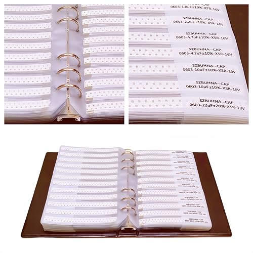 0603+0805 SMD Capacitor Resistor Assortment Kit with MOSFETs BJT Transistors Diodes (0.5pF-22uF 0-10MΩ ±1%) Total 312 Groups / 7760pcs Electronic Components in One Sample Book