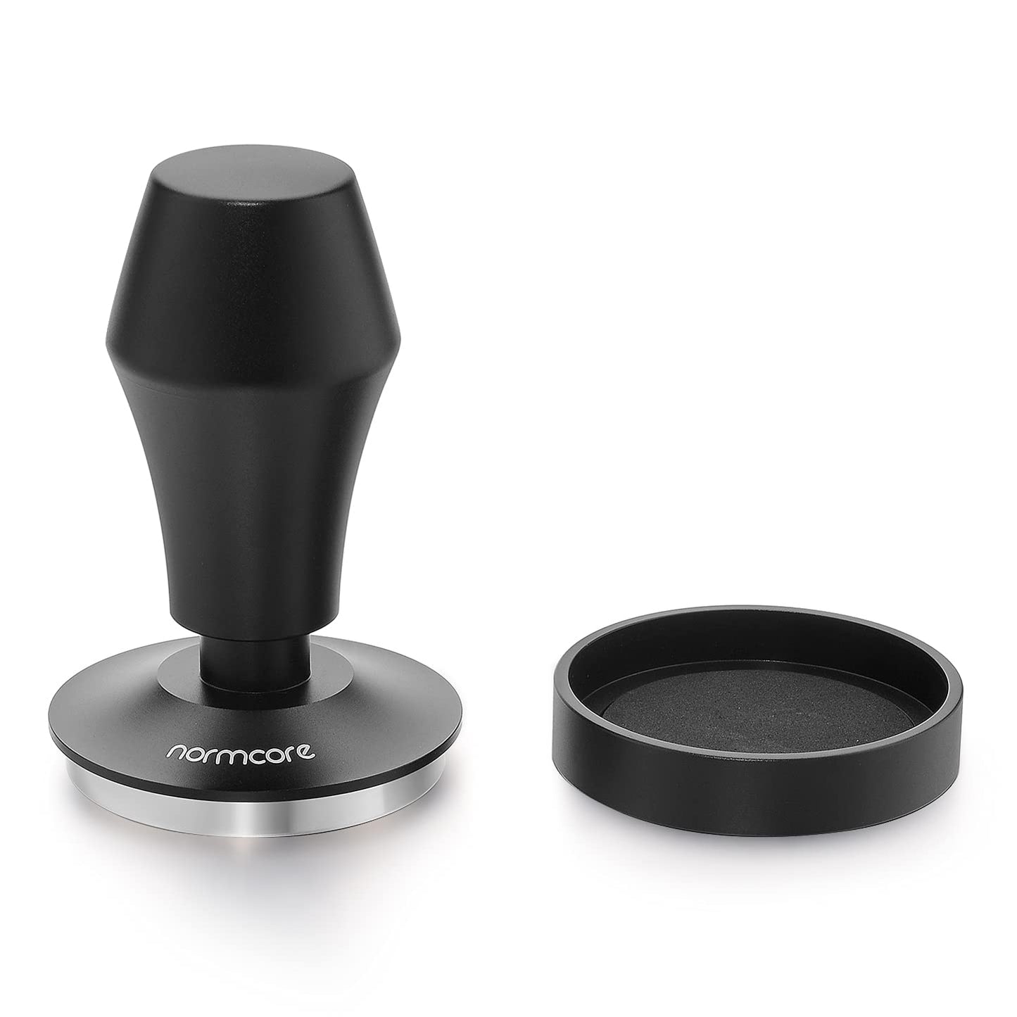 Normcore 58.5mm Coffee Tamper V4 - Spring-Loaded Tamper with 15lb / 25lb / 30lbs Replacement Springs - Anodized Aluminum Handle and Stand - Stainless Steel Flat Base,Black