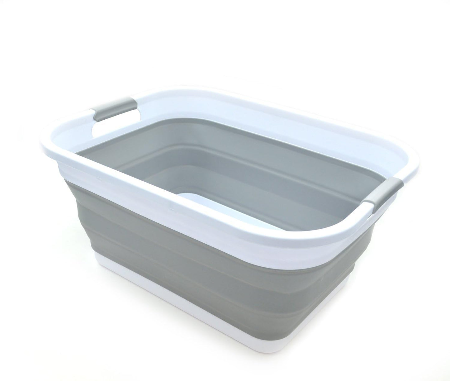 SAMMART 41L (10.8 gallon) Collapsible Plastic Laundry Basket-Foldable Pop Up Storage Container/Organizer-Portable Washing Tub-Space Saving Hamper, Water capacity: 32L (8.4 gallon) (Rectangular, Grey)