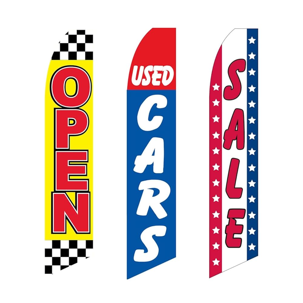 Three Swooper Flag Combo Open Used Quality Cars Sale Red Yellow Black Blue White