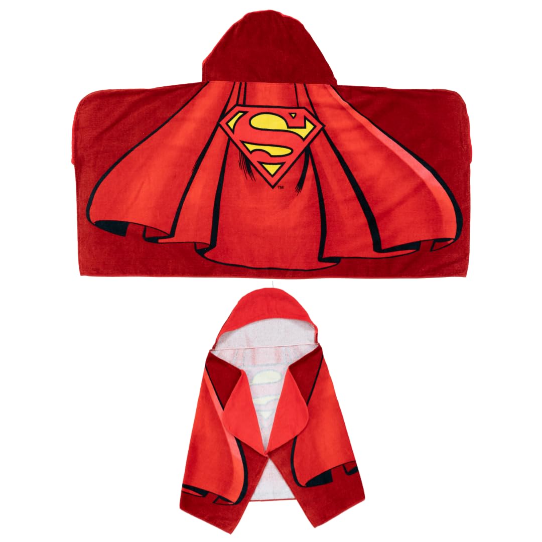 Franco Superman DC Comics Cape Kids Super Soft Bath/Pool/Beach Soft Cotton Terry Hooded Towel Wrap, 24 in x 50 in, (Officially Licensed Product)