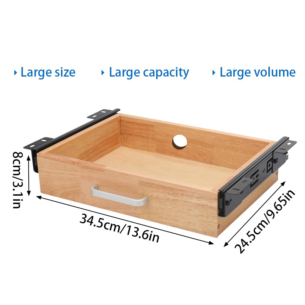 Under Desk Drawer Storage Organizer - Wooden Mounted Sliding Pull-out Drawer, Hidden Desktop Organizer for Office