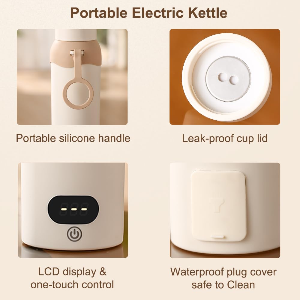YOIDOO Travel Electric Tea Kettle 316 Stainless Steel, Small Portable Hot Water Kettle with 6 Temperature Control & Automatic Shut Off, 450mL Cute Tea Pot