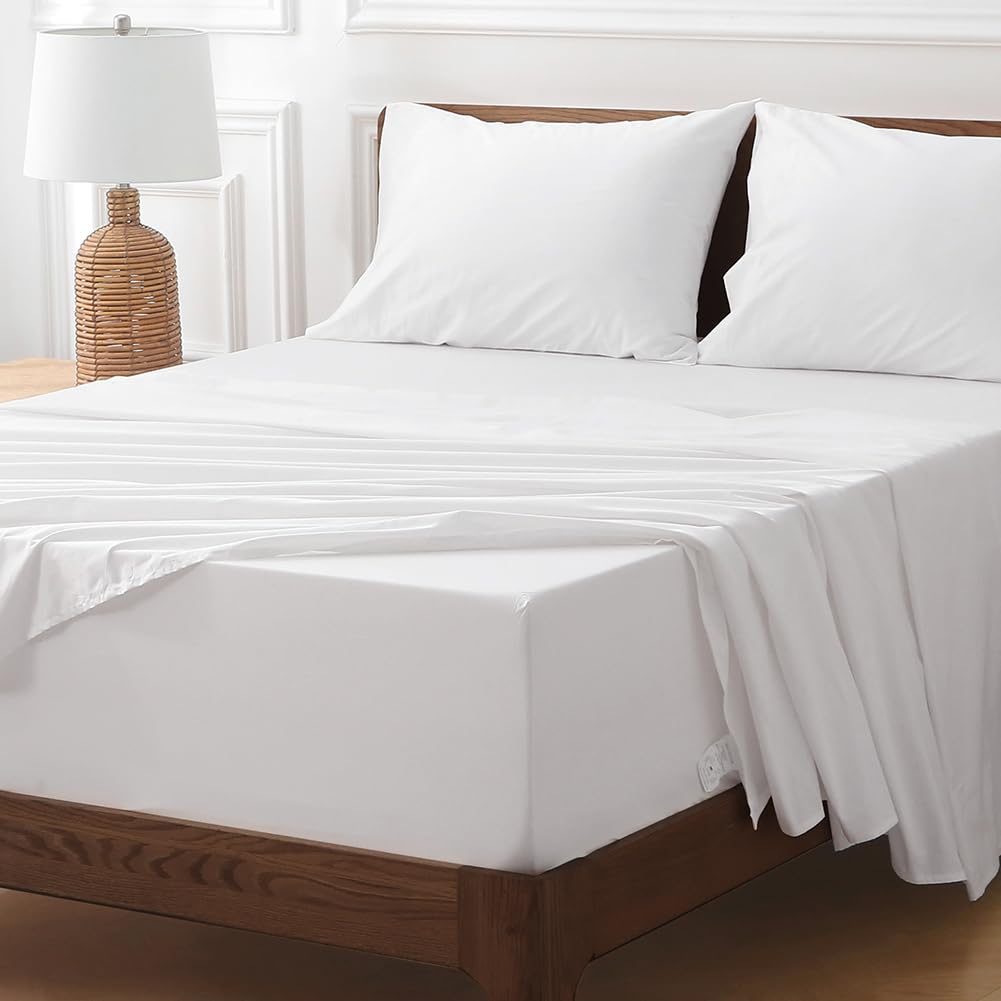 HYPREST Extra Deep Pocket Queen Sheet Sets Fits 18"-24" in Deep Mattress -100% Cotton Queen Sheet Set,White Hotel Luxury Soft Cooling Sheet Sets for Queen Bed Deep Pocket