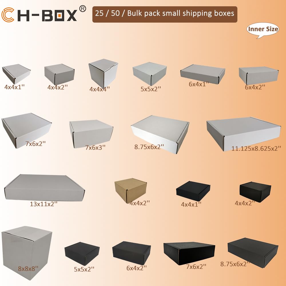CH-BOX 50 Pack 5x5x2'' Small Shipping Boxes, Corrugated Cardboard Mailers for Business, White (CM552)