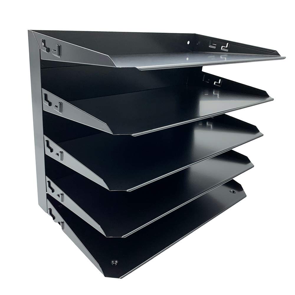 Huron Desktop Horizontal 5-Slot Legal File Binder Organizer Storage Letter Tray, Black Commercial Grade Steel