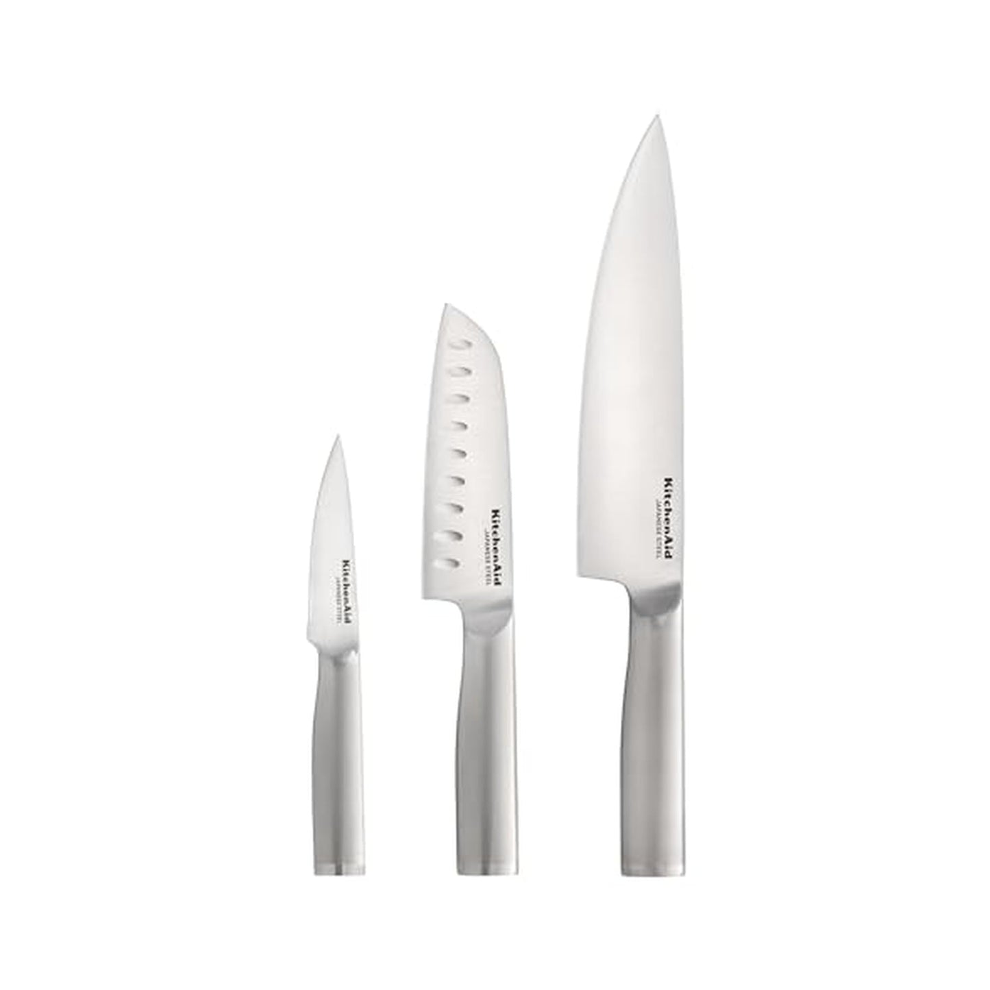 KitchenAid 3 Piece Forged Chef Knife Set Japanese Steel, Includes 8 Inch Chef Knife, 5 Inch Santoku Knife, and 3.5 Inch Paring Knife with Blade Covers