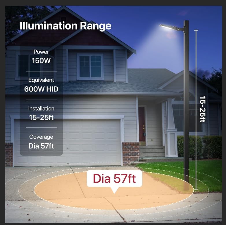 150W Parking Lot Light, LED Flood Light Outdoor 22500LM 5000K Adjustable Arm Mount LED Street Light with Dusk to Dawn Photocell 120V IP65 Waterproof LED Shoebox Light Outside for Yard Warehouse Barn