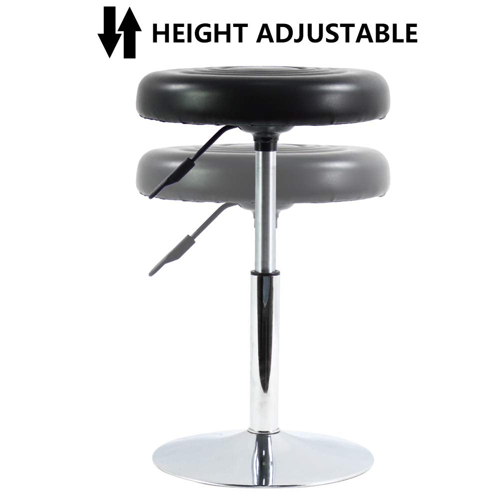 FURWOO Short Round PU Leather Chair - Height Adjustable Counter Stool With Step - Office and Vanity Seat - Small Black