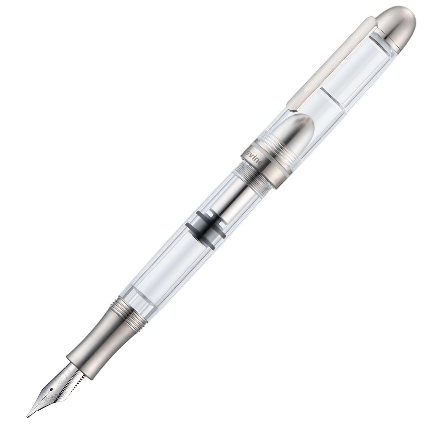 Asvine P36 Titanium Fountain Pen Piston Filling, Iridium Medium Nib Clear Transparent Acrylic Smooth Writing Pen Case Set