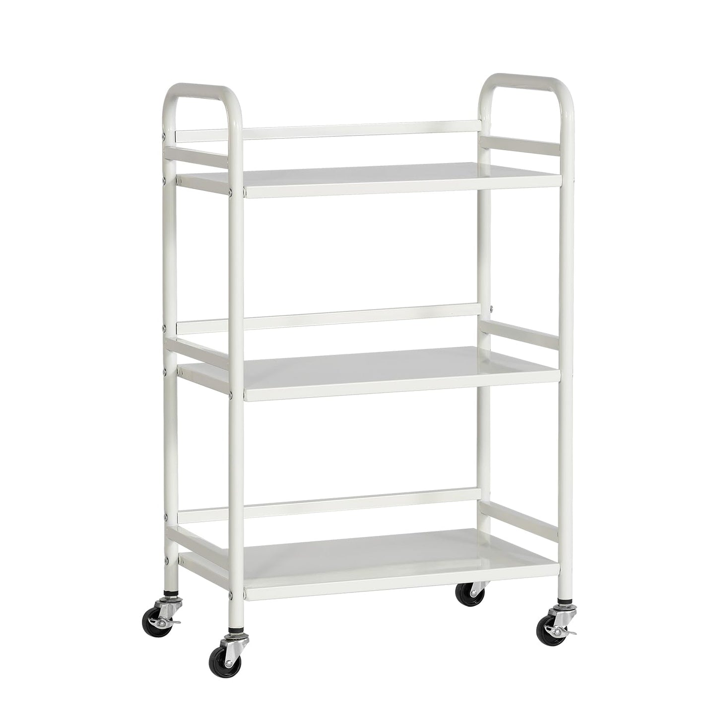 DCLRN 3 Tier Rolling Cart,Storage Organizer Cart,Multifunctional Storage Shelves,Rolling Metal Organization Cart with Handle and Lockable Wheels,for Home,Office,Kitchen,Bathroom(White)