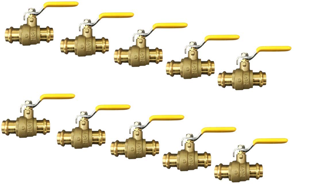 1/2" Propress Brass Ball Valve - Press Shut Off Ball Valve with EPDM O-ring Fit Both End For Pex Tubing - Premium Water Stop Shut Off Tool with 1/2” In. Connections - Pack of 10