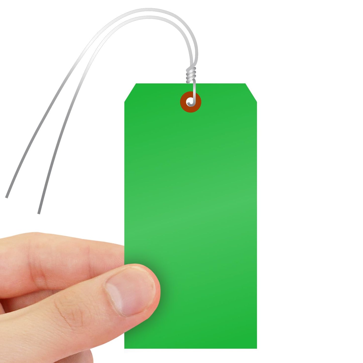 SmartSign (Pack of 100) Green Plastic Tags with Wires, 6.25 x 3.125 inch, Metal Eyelet, 10 mil Tear-Proof Polylith Plastic, Writable
