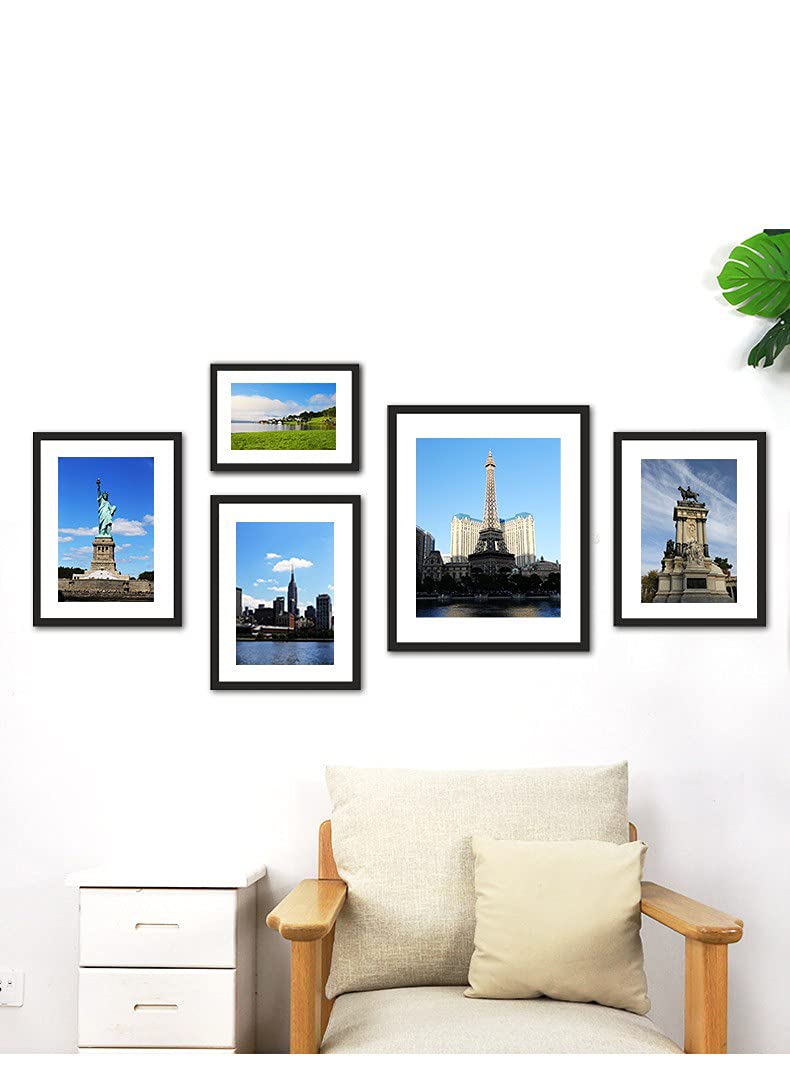 PEALSN 11x14 Picture Frame Set of 6, Display Pictures 8x10 with Mat or 11x14 without Mat for Wall Mounting or Table Top Display, Photo Frames Collage for Wall Decor, Black Woodgrain.