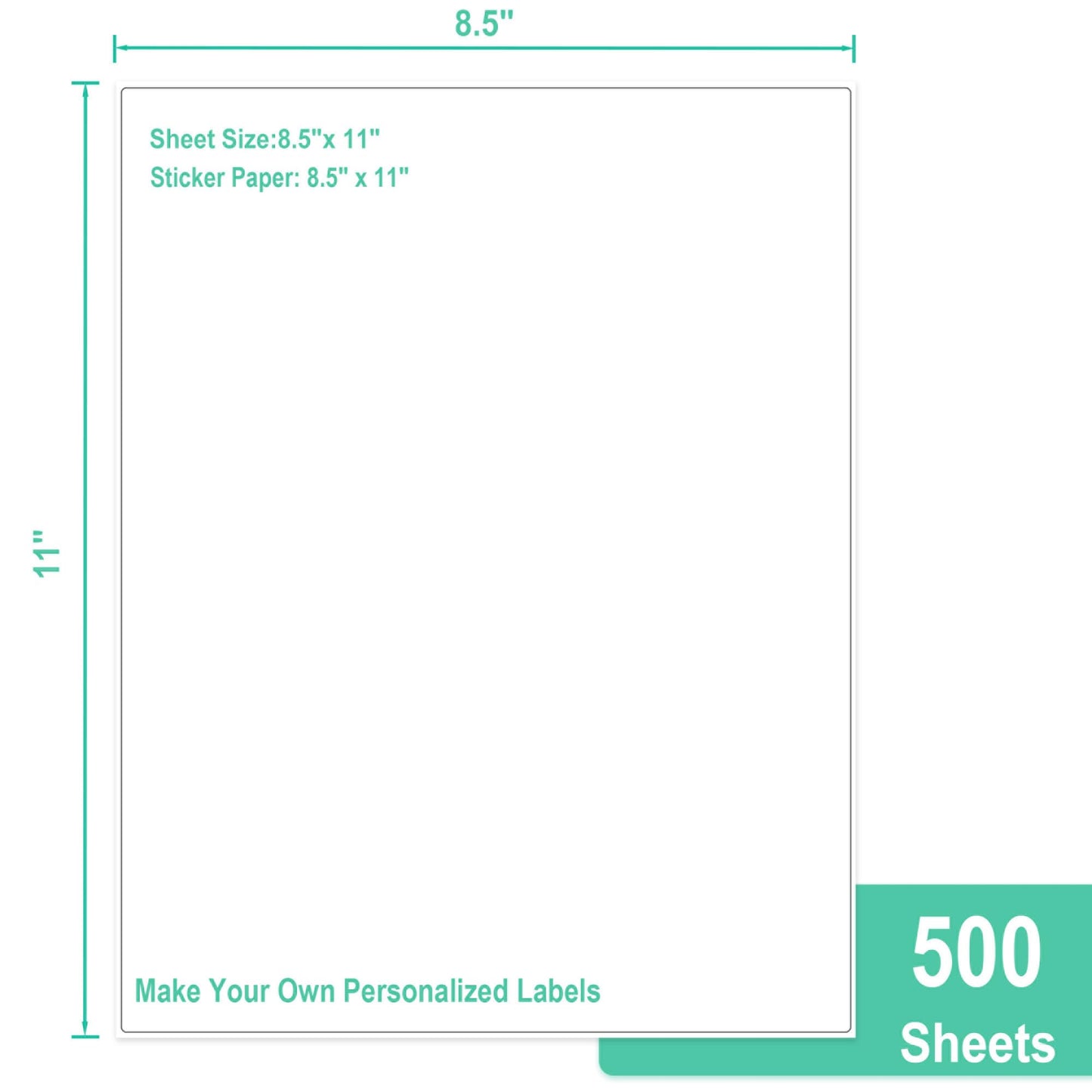 L LIKED 500 Sheet 8.5 x 11 Full Sheet Label, Matte, White Sticker Paper for Laser & Inkjet, Strong Adhesive (500 PCS)