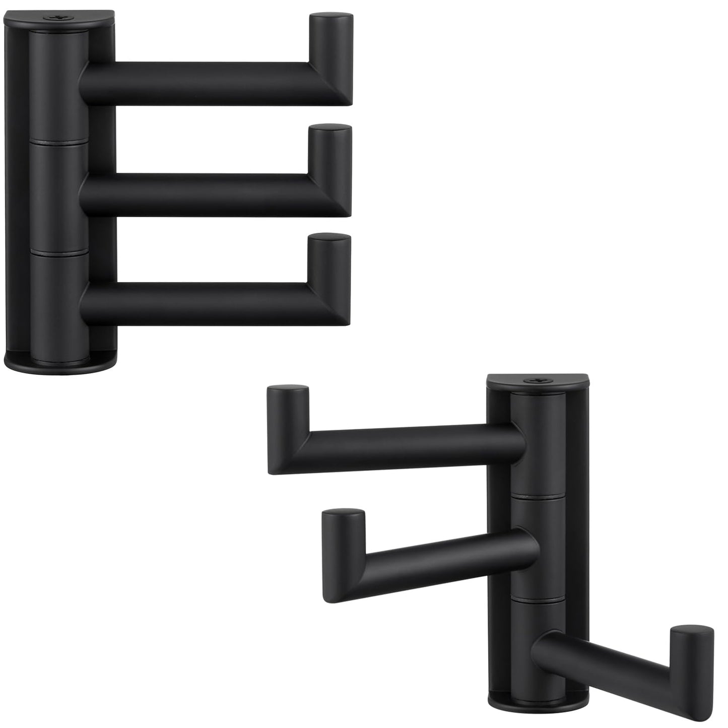 Angle Simple Swivel Towel Hooks for Bathroom, SUS 304 Stainless Steel Foldable 3 Arms Robe Towel Holder, Shower Wall Coat Hooks, Matte Black, 2 Pack