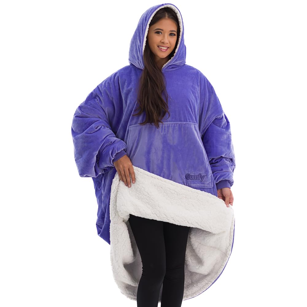 THE COMFY Original | Sherpa Lined Microfiber Fleece Wearable Blanket, Oversized Design with Hood and Pocket, From Shark Tank, for Women & Men, Warm and Cozy Gifts