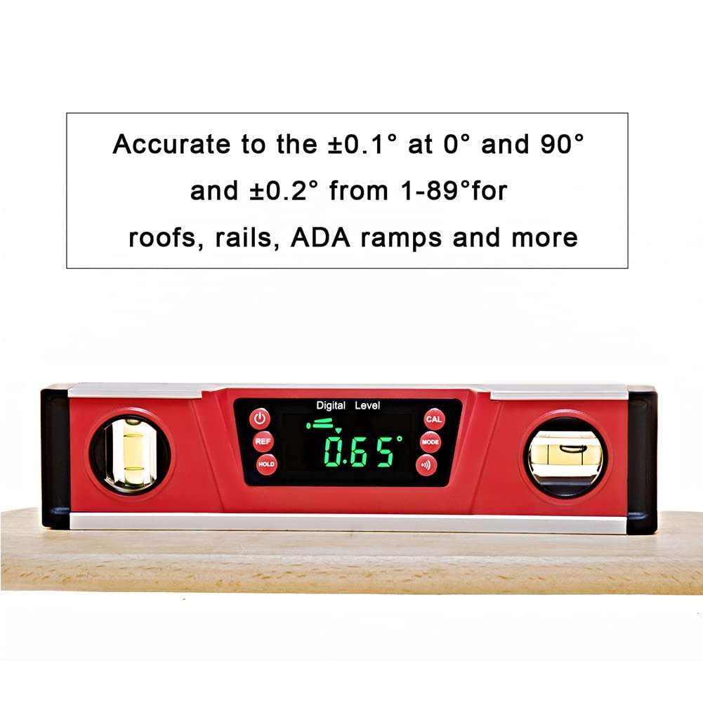 10-Inch Digital Torpedo Level and Protractor | Neodymium Magnets | Bright LED Display | V-GROOVE MAGNETIC BASE | IP54 Dust/Water Resistant smart level with Carrying Bag