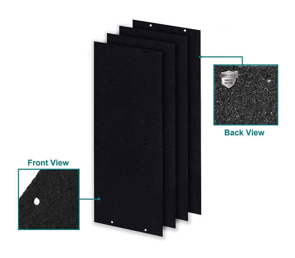 Whirlpool 817800 Genuine Charcoal Pre-Filter - Whishield Anti-Microbial Activated Replacement Fit Air Purifier Portable Tower WPT80, Large 4 Pack