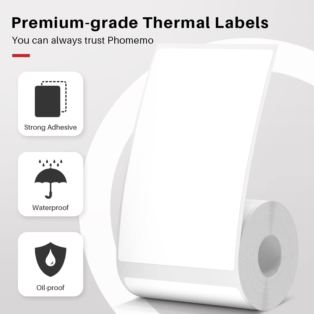600 pcs Phomemo Labels for Label Printer, 1.96''x3.14''(50x80mm) Thermal Printer Sticker Papers,100Pcs Per Roll, Compatible with Phomemo M110/ M220/ M108/ M250/M260/M120/ M150/M221, Black on White