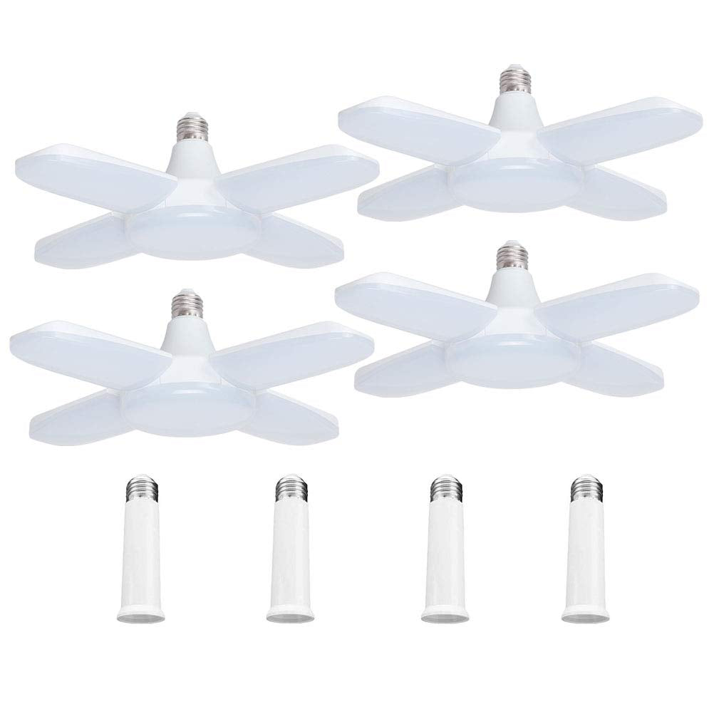 4 Pack LED Garage Lights, 6000LM 60W Deformable Shop Light with 4 Adjustable Panels, 6000K Garage Lights Ceiling Led, E26 Base - 360° Foldable Design for Warehouse/Basement/Workshop