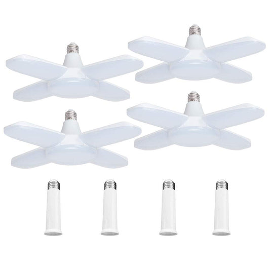 4 Pack LED Garage Lights, 6000LM 60W Deformable Shop Light with 4 Adjustable Panels, 6000K Garage Lights Ceiling Led, E26 Base - 360° Foldable Design for Warehouse/Basement/Workshop