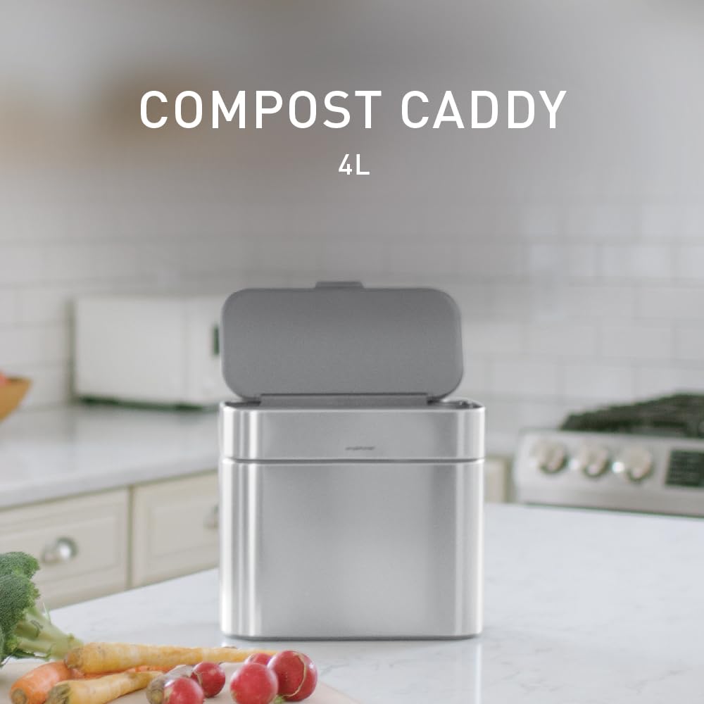simplehuman Compost Caddy, Detachable and Countertop Bin, 4 Liter / 1.06 Gallon, Brushed Stainless Steel