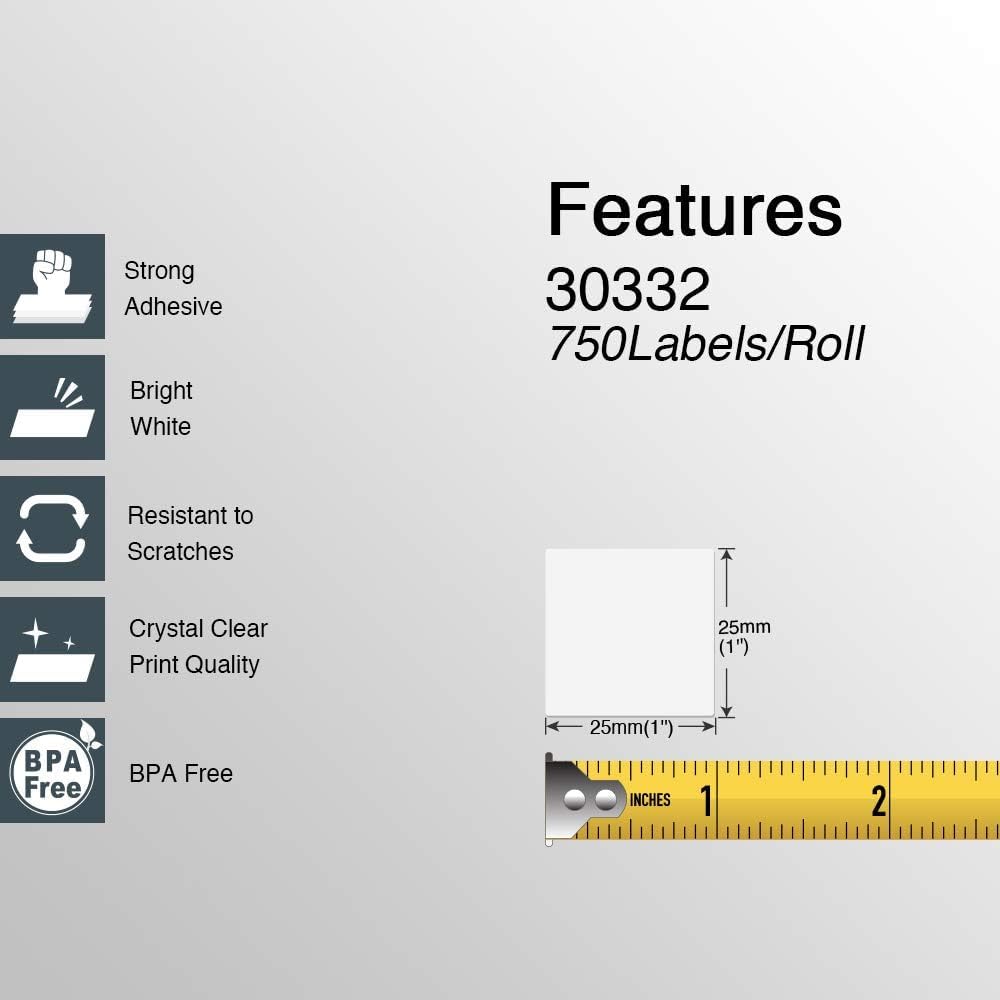BETCKEY - Compatible DYMO 30332 (1" x 1") Square Multipurpose Labels - Compatible with DYMO Labelwriter 450, 4XL & Zebra Desktop Printers [28 Rolls/21000 Labels]